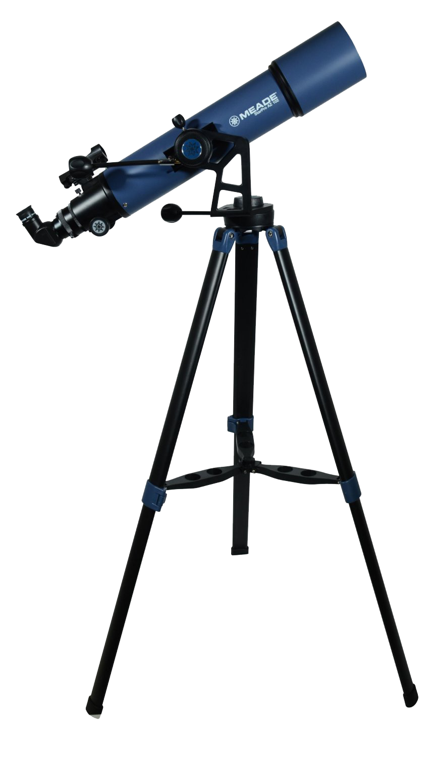 Black And Blue Refractor Telescope On Tripod For Astronomy PNG Image