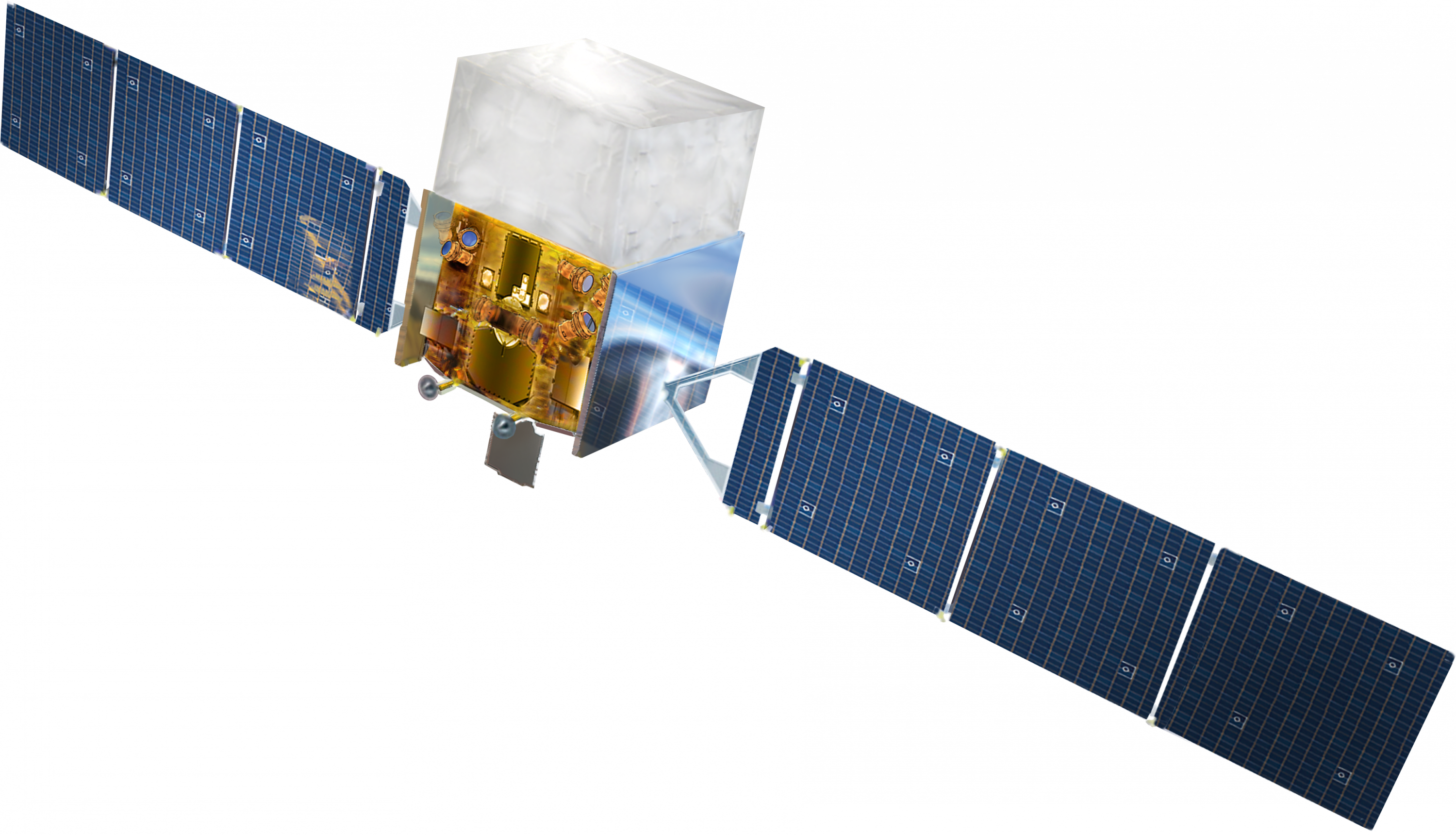 Communications Satellite With Long Blue Solar Panel Wings In Space PNG Image