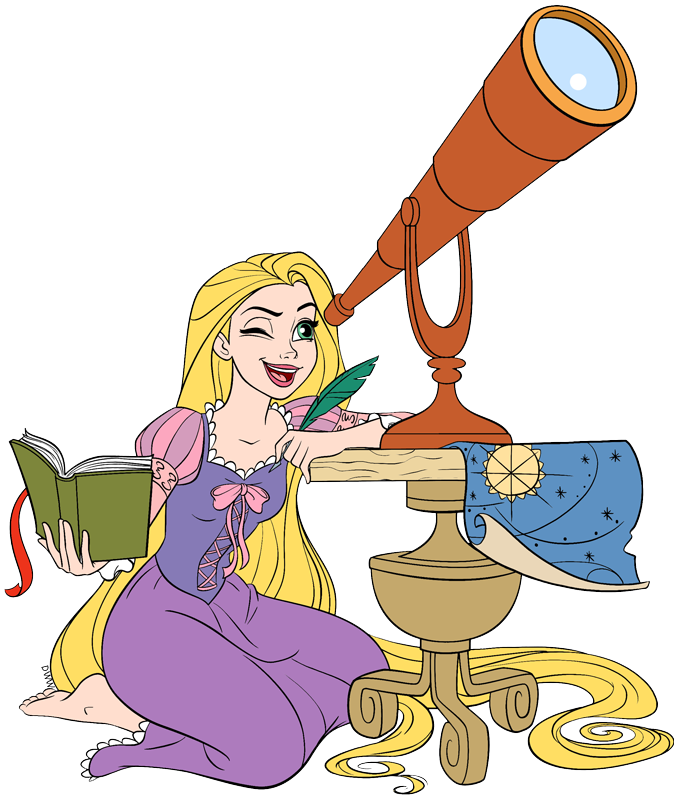 Fantasy Princess Using Brass Telescope Beside Globe PNG Storybook Illustration