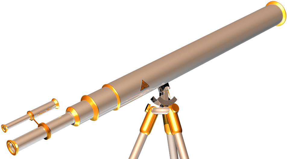 Long Antique Brass Nautical Telescope On Wooden Tripod Transparent PNG Image