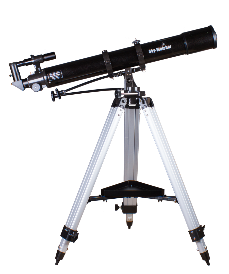 Long Black Astronomy Telescope On Silver Adjustable Tripod PNG Photo