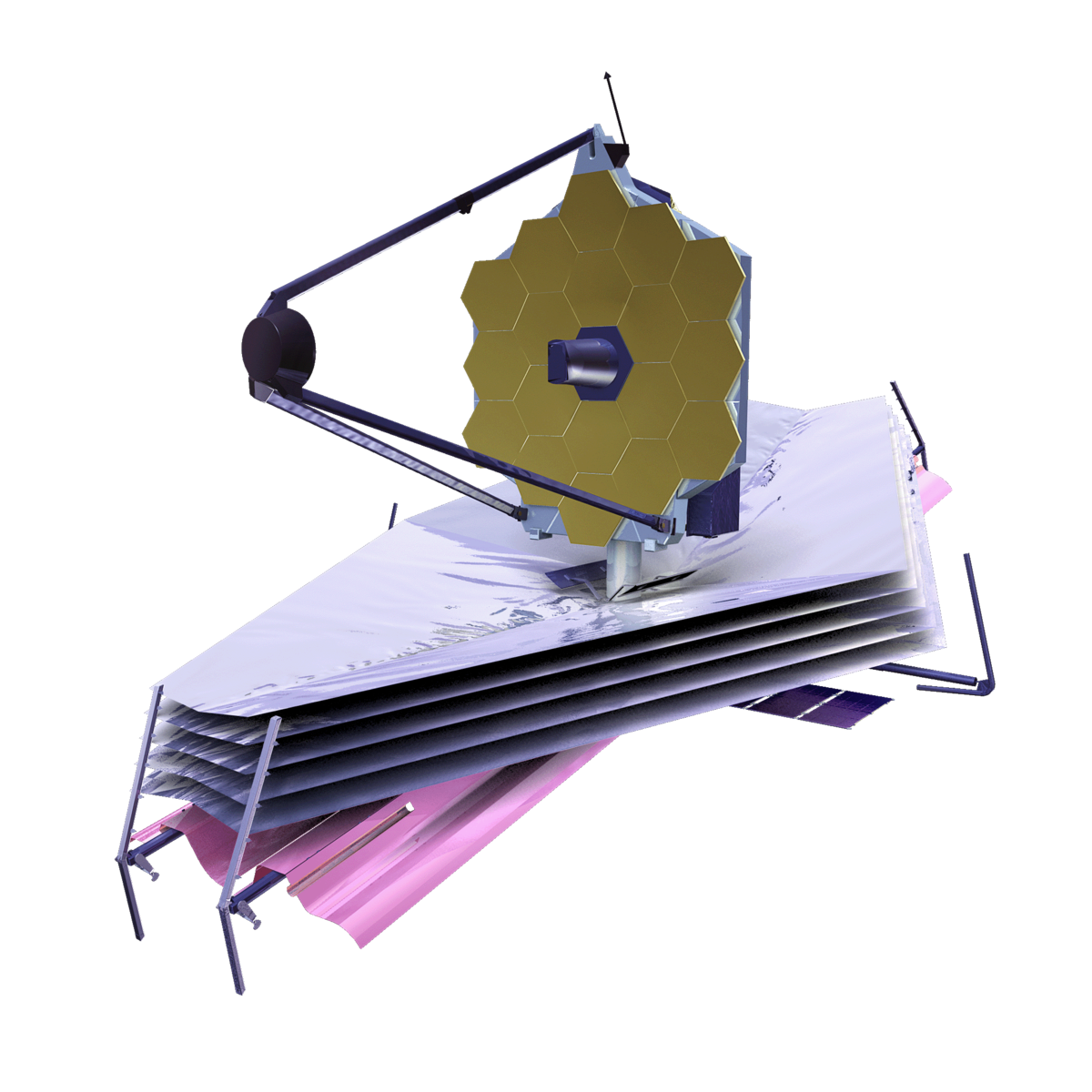 Modern Space Telescope Instrument Above Stacked Color Spectra PNG Graphic