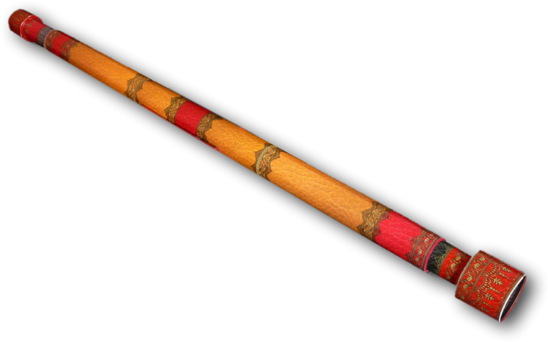 Orange Wooden Spyglass With Decorative Brass Rings PNG Illustration