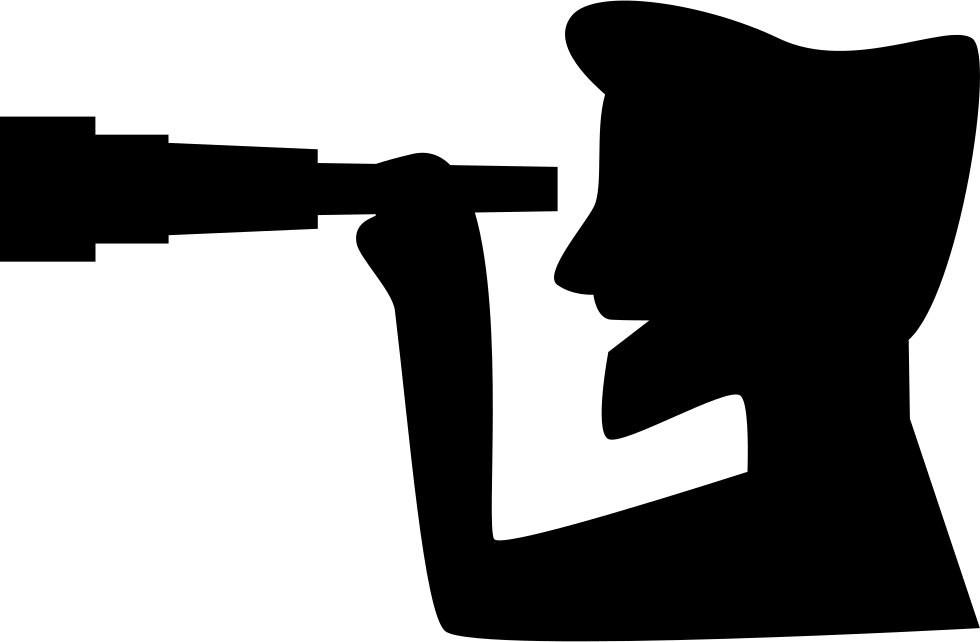 Silhouette Person Viewing Through Long Telescope Transparent Background PNG Graphic
