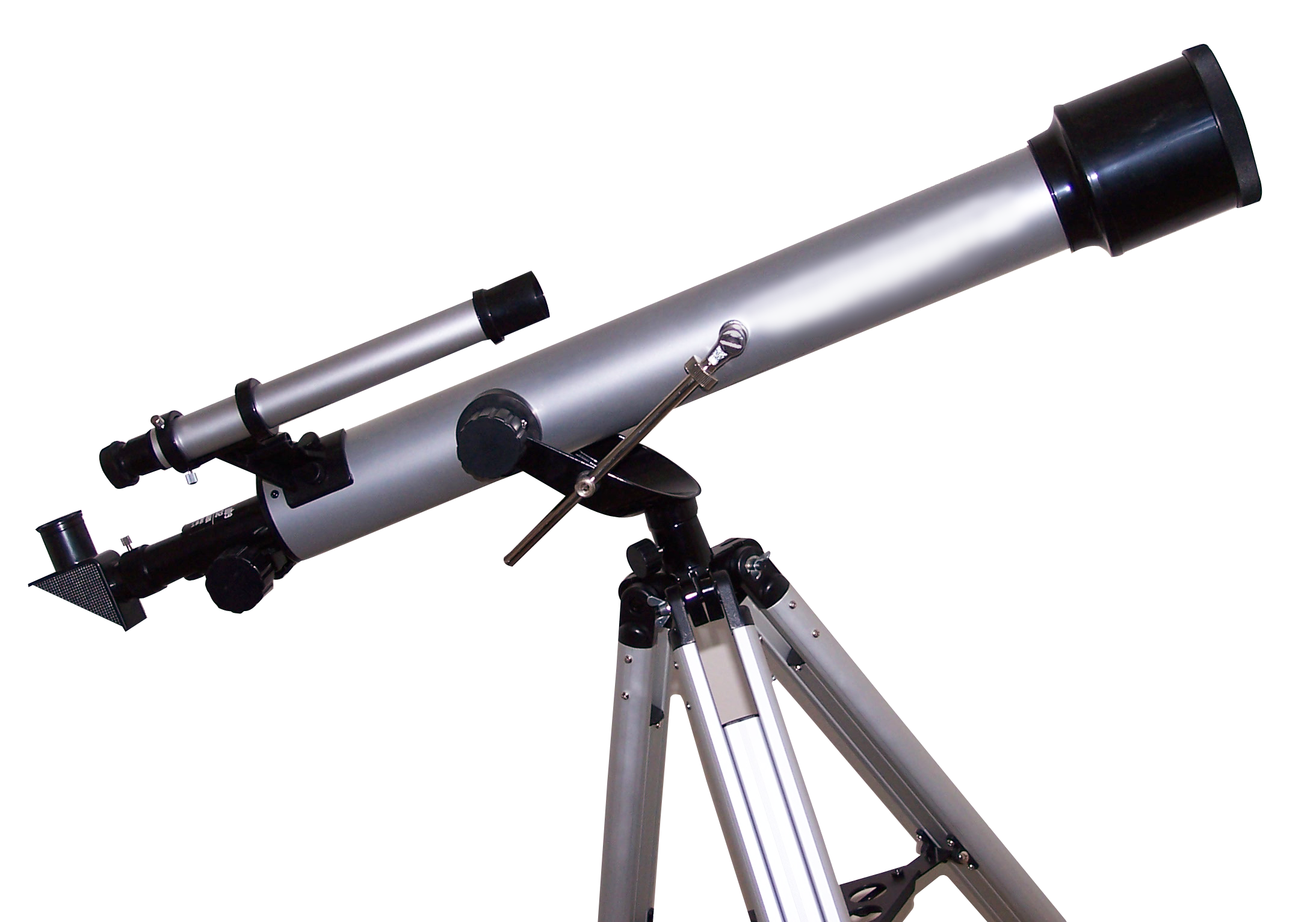 Silver Telescope On Tripod With Blue Finder Scope Transparent PNG Image