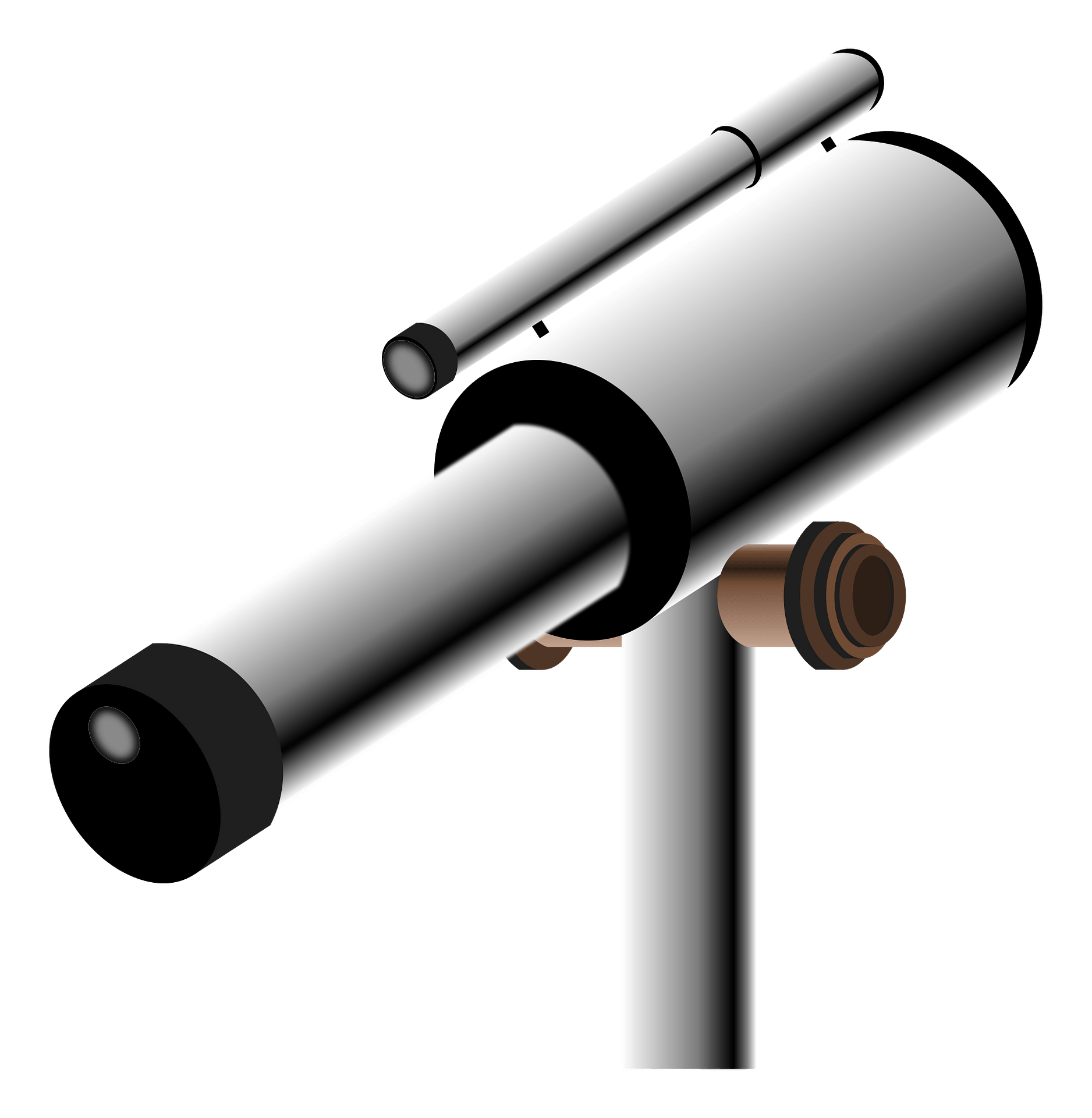Silver Tube Telescope With Wooden Focusing Knob On Mount PNG Illustration