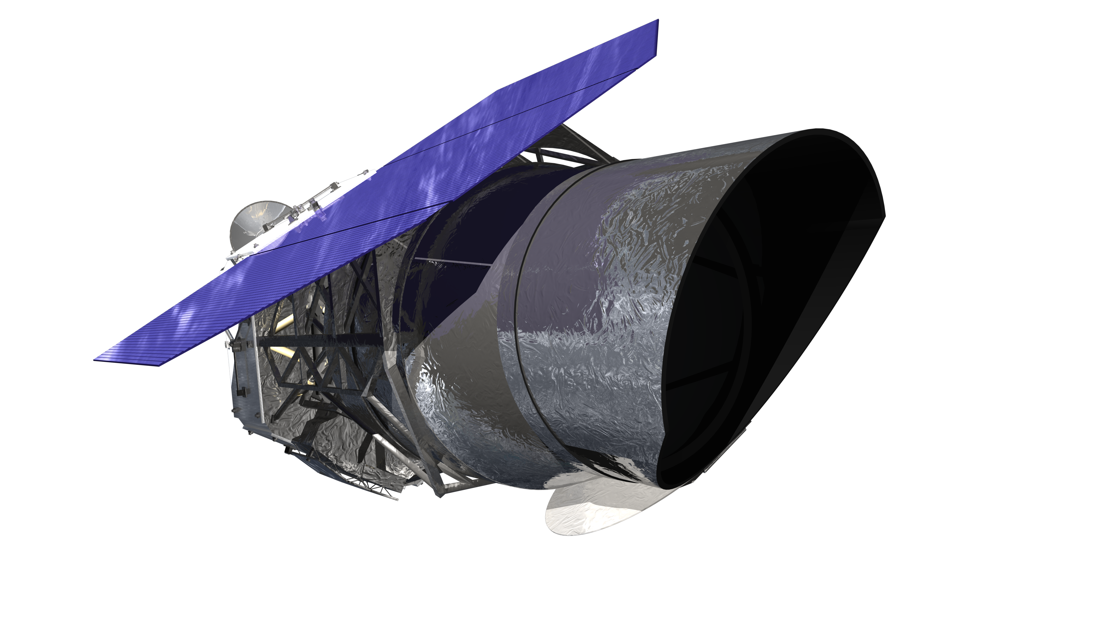 Space Observatory Telescope Satellite With Broad Solar Panel Array PNG Image