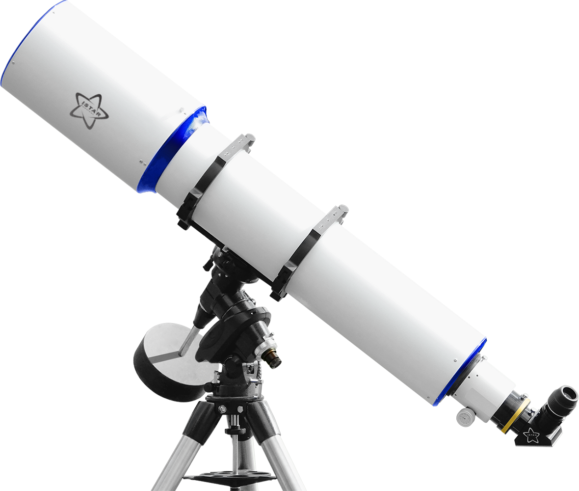 White Refractor Astronomical Telescope With Finder Scope On Tripod PNG Photo