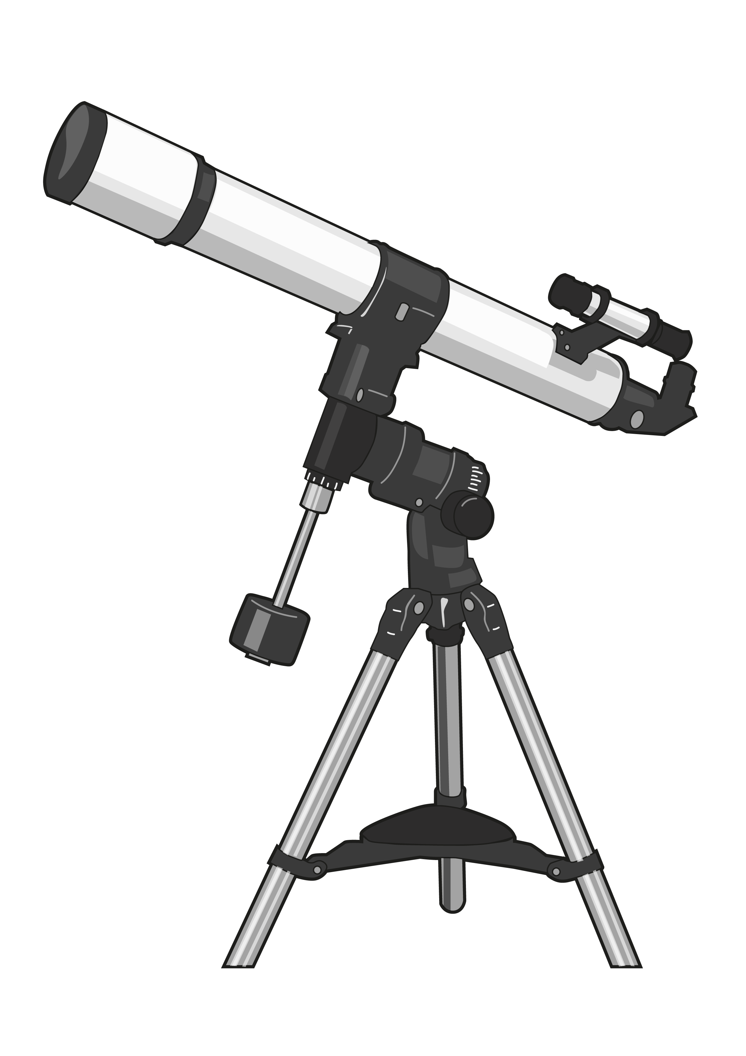 White Refractor Telescope On Silver Tripod With Finder Scope PNG Photo