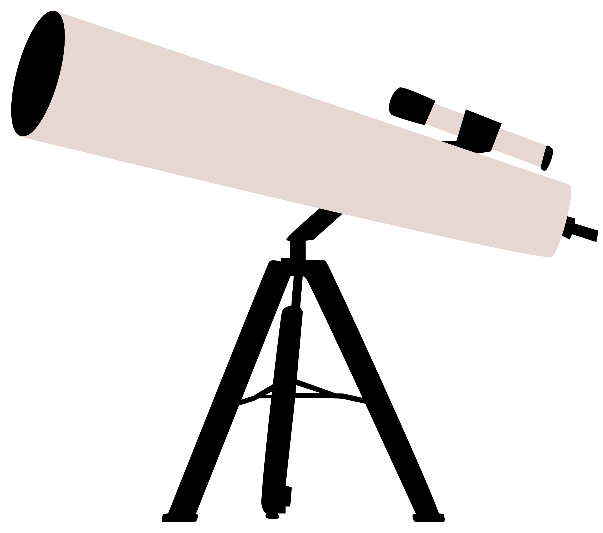 White Refractor Telescope On Tripod Minimal Black Outline PNG Illustration