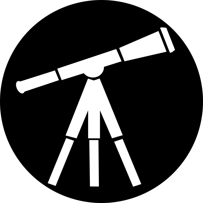White Telescope On Tripod In Black Circular Astronomy Badge PNG Icon