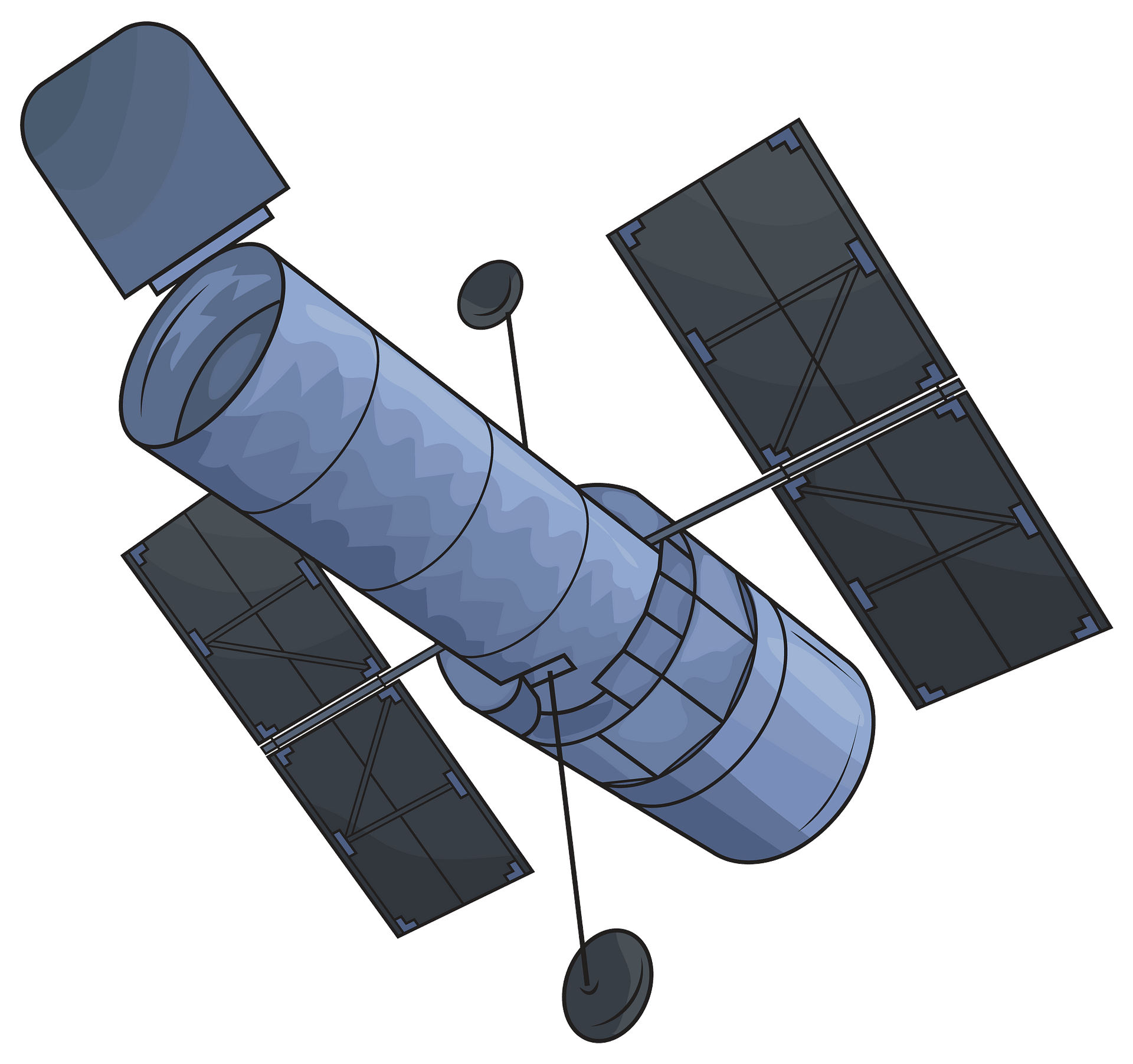 Blue Space Telescope Satellite With Extended Solar Panels Transparent PNG Image