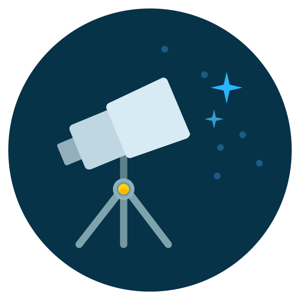 Blue Telescope Beneath Stars In Circular Night Sky Badge PNG Graphic