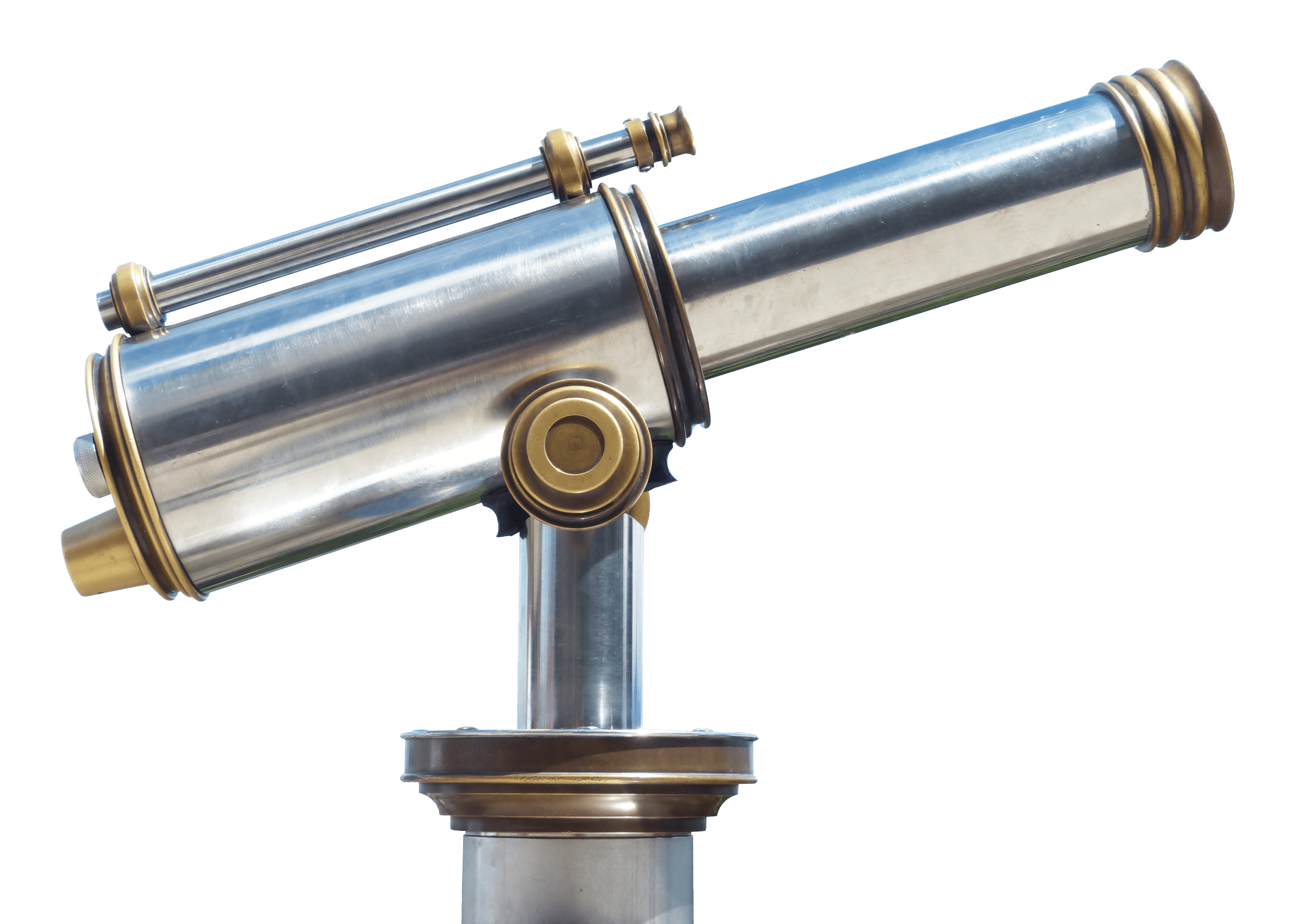 Classic Brass Observatory Telescope On Pivoting Pedestal PNG Illustration