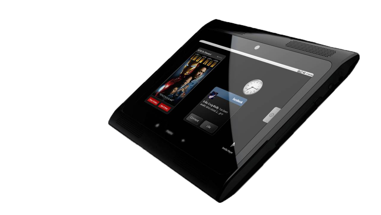 Angled Black Tablet Showing Multimedia App Interface Transparent PNG Image