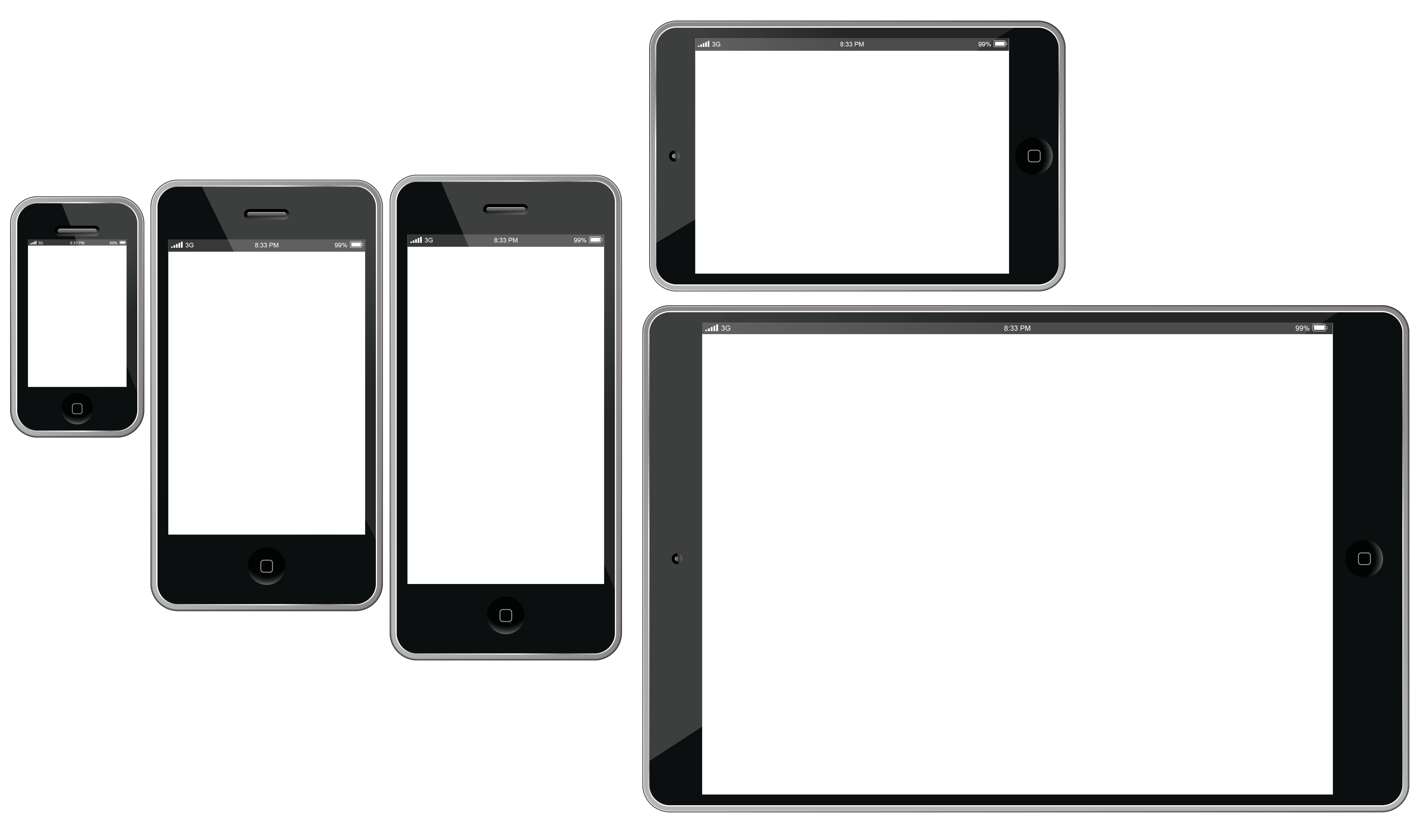 Black Tablet Device Outline Collection In Multiple Screen Sizes PNG Icon