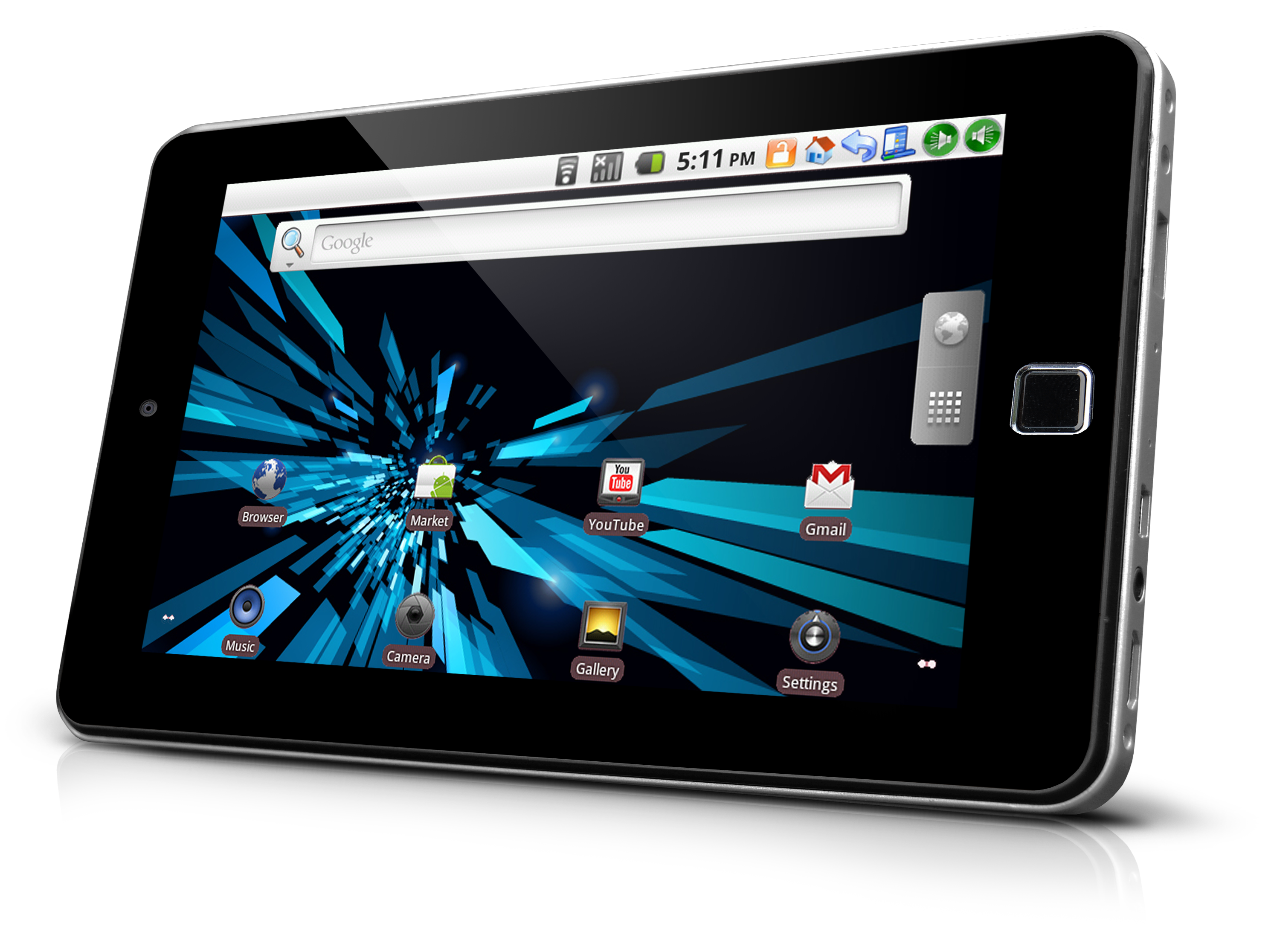 Black Tablet With Blue Digital Interface And Stand PNG Device Graphic