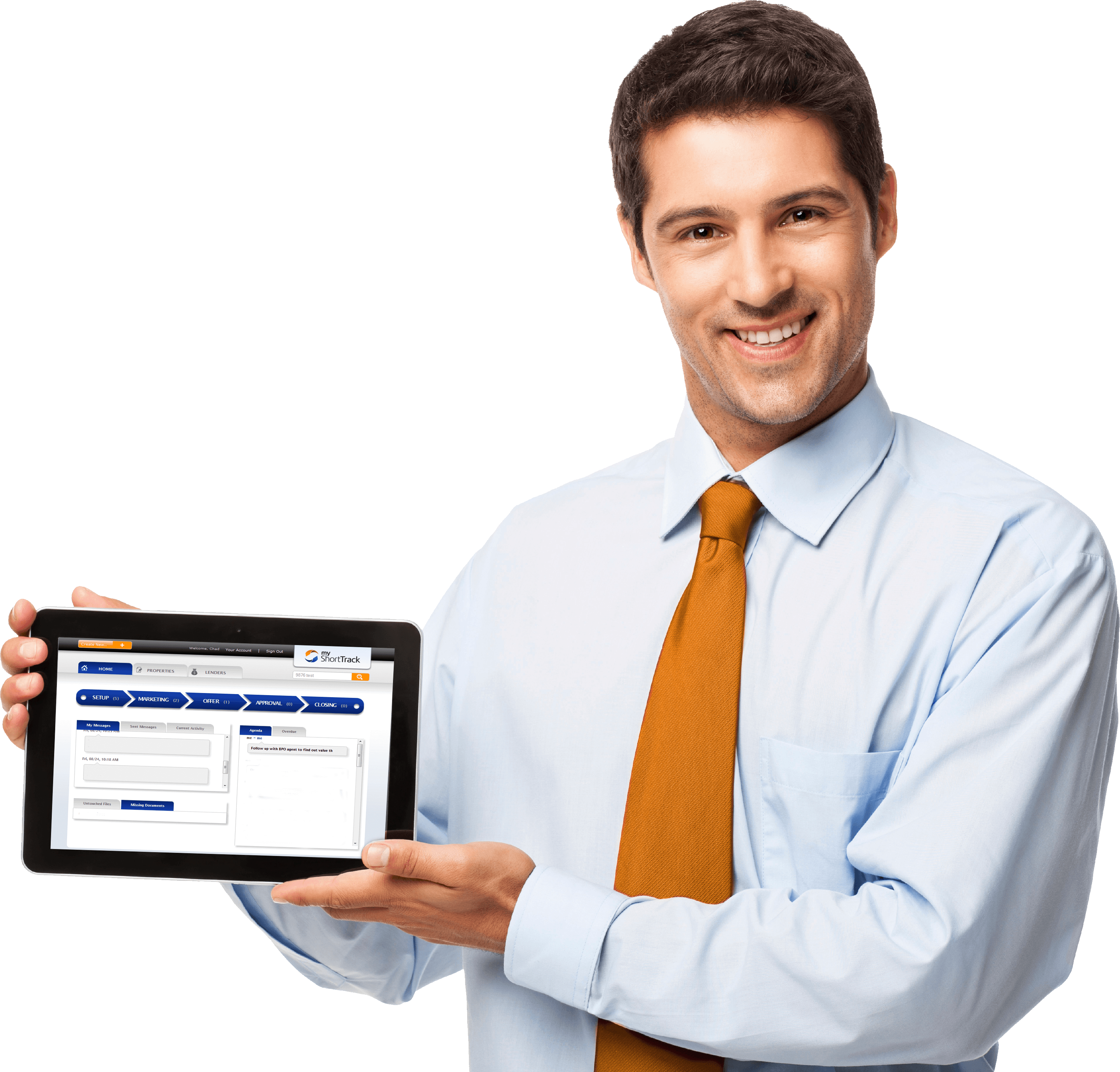 Businessman Presenting Digital Tablet With Business Dashboard PNG Photo