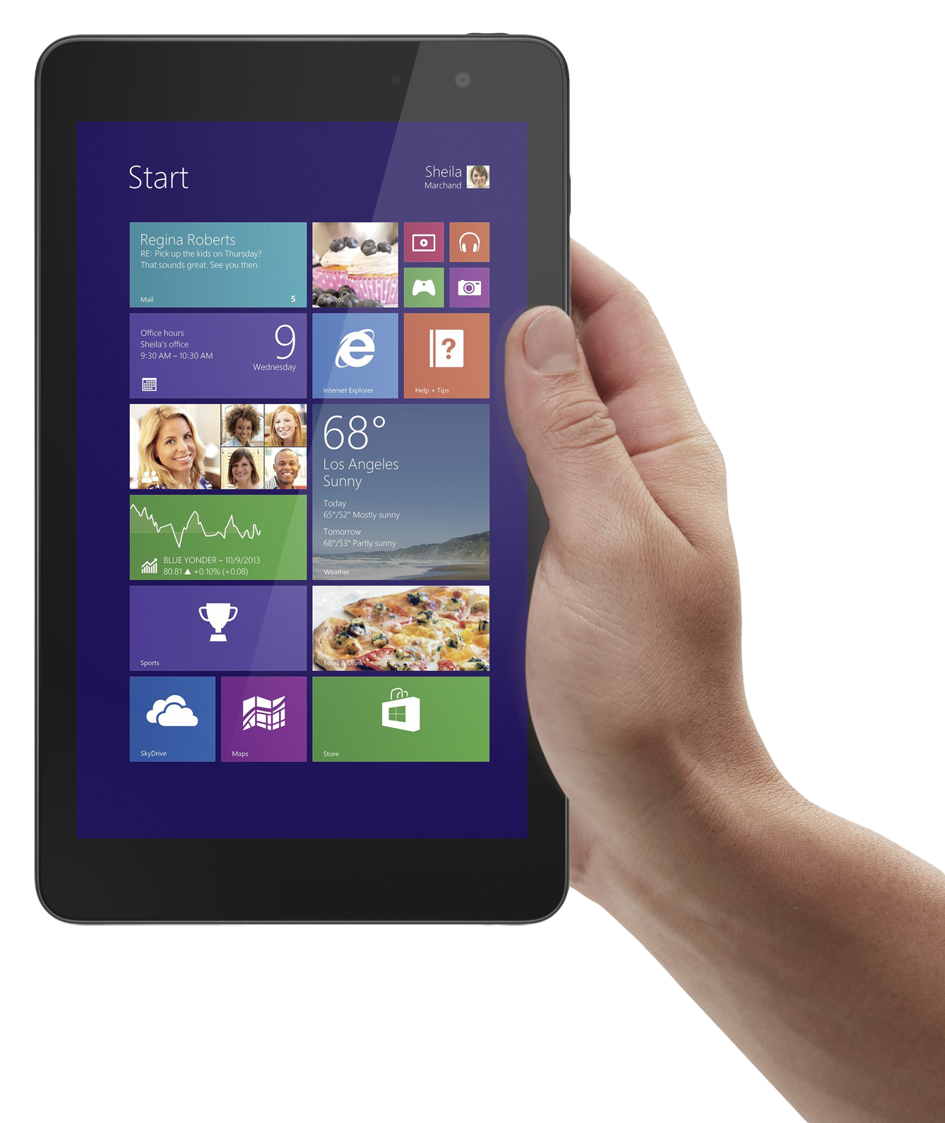 Hand Holding Portrait Windows Tablet With Colorful Start Screen PNG Image