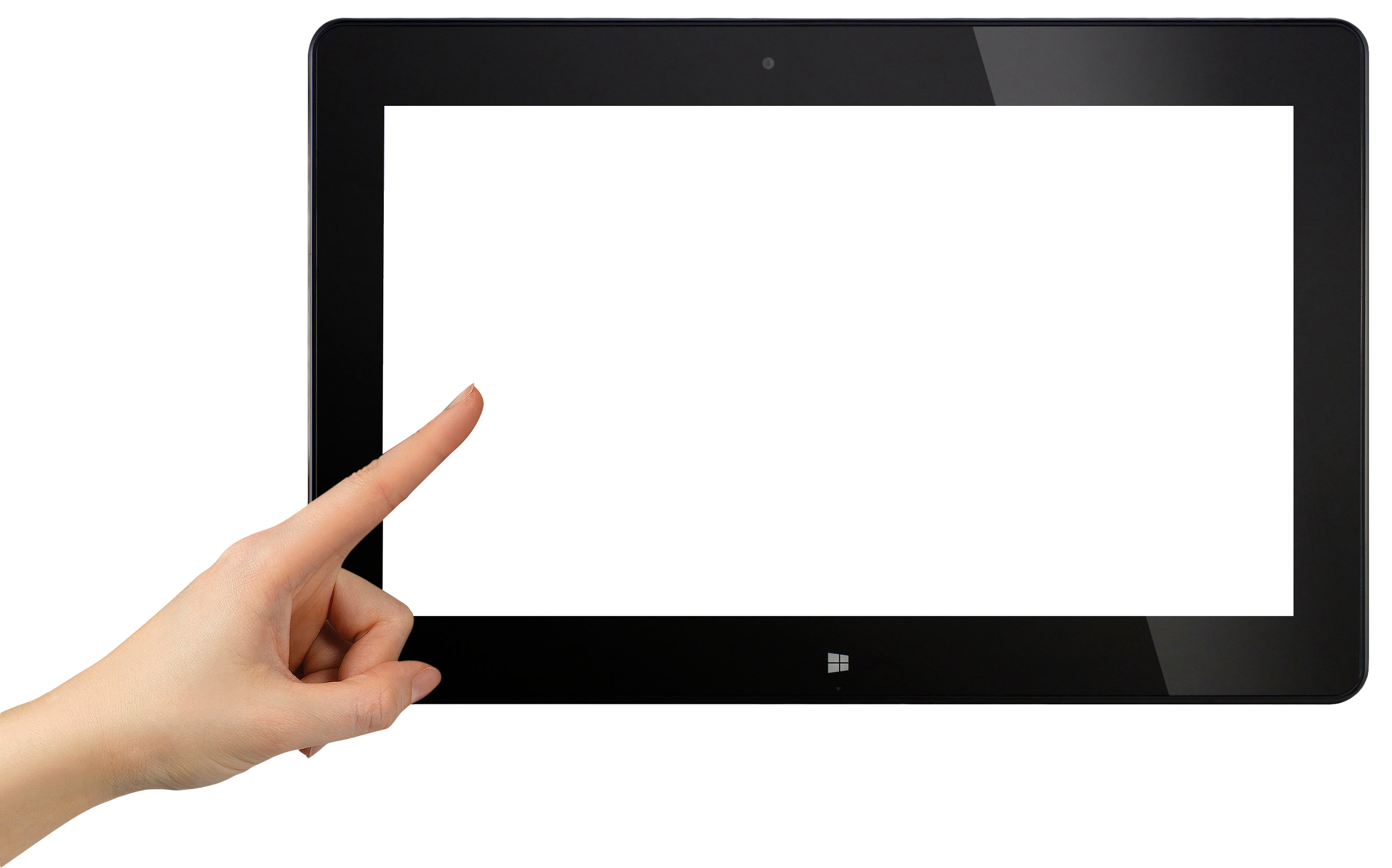Hand Touching Blank Tablet Screen Close Up Transparent PNG Graphic