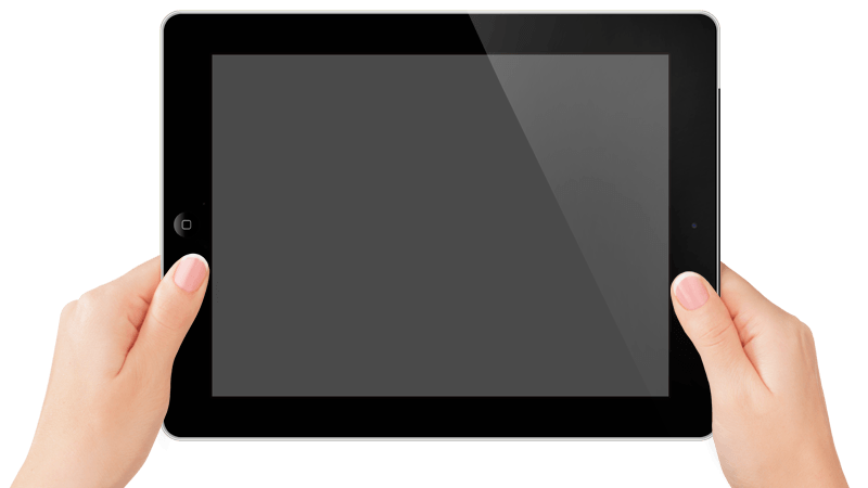Hands Holding Dark Screen Tablet Computer From Both Sides PNG Photo