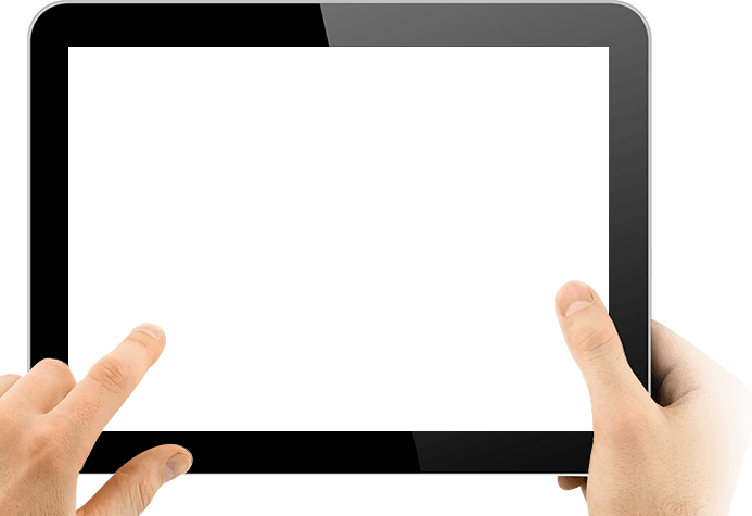 Hands Holding Large Black Touchscreen Tablet Transparent Background PNG Photo