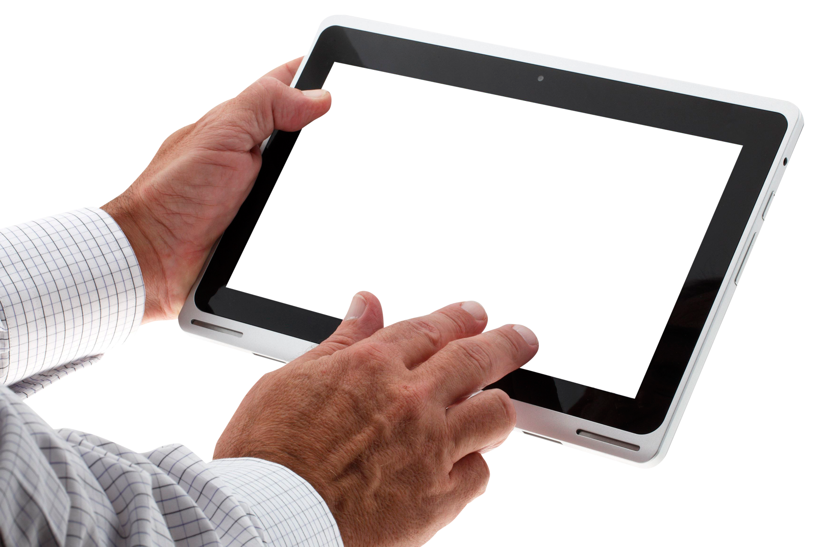 Hands Navigating Touchscreen Tablet With Finger Gestures PNG Photo