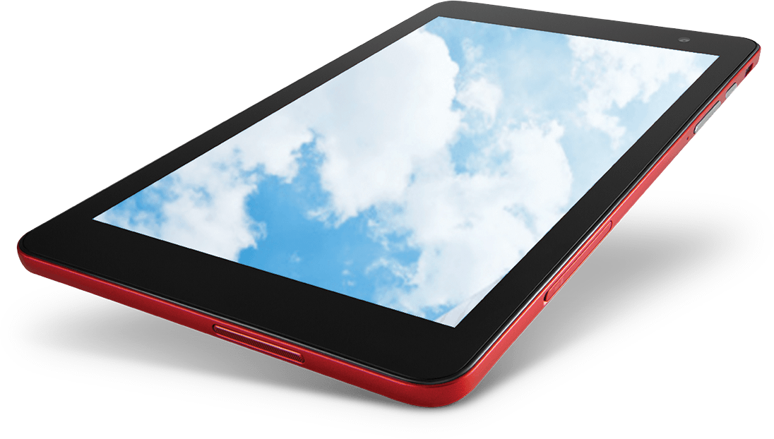 Red Edge Tablet Computer With Cloud Wallpaper Isolated PNG Product Image