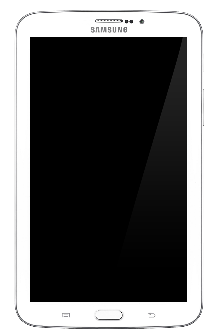 White Samsung Tablet Front View With Black Screen PNG Device Mockup