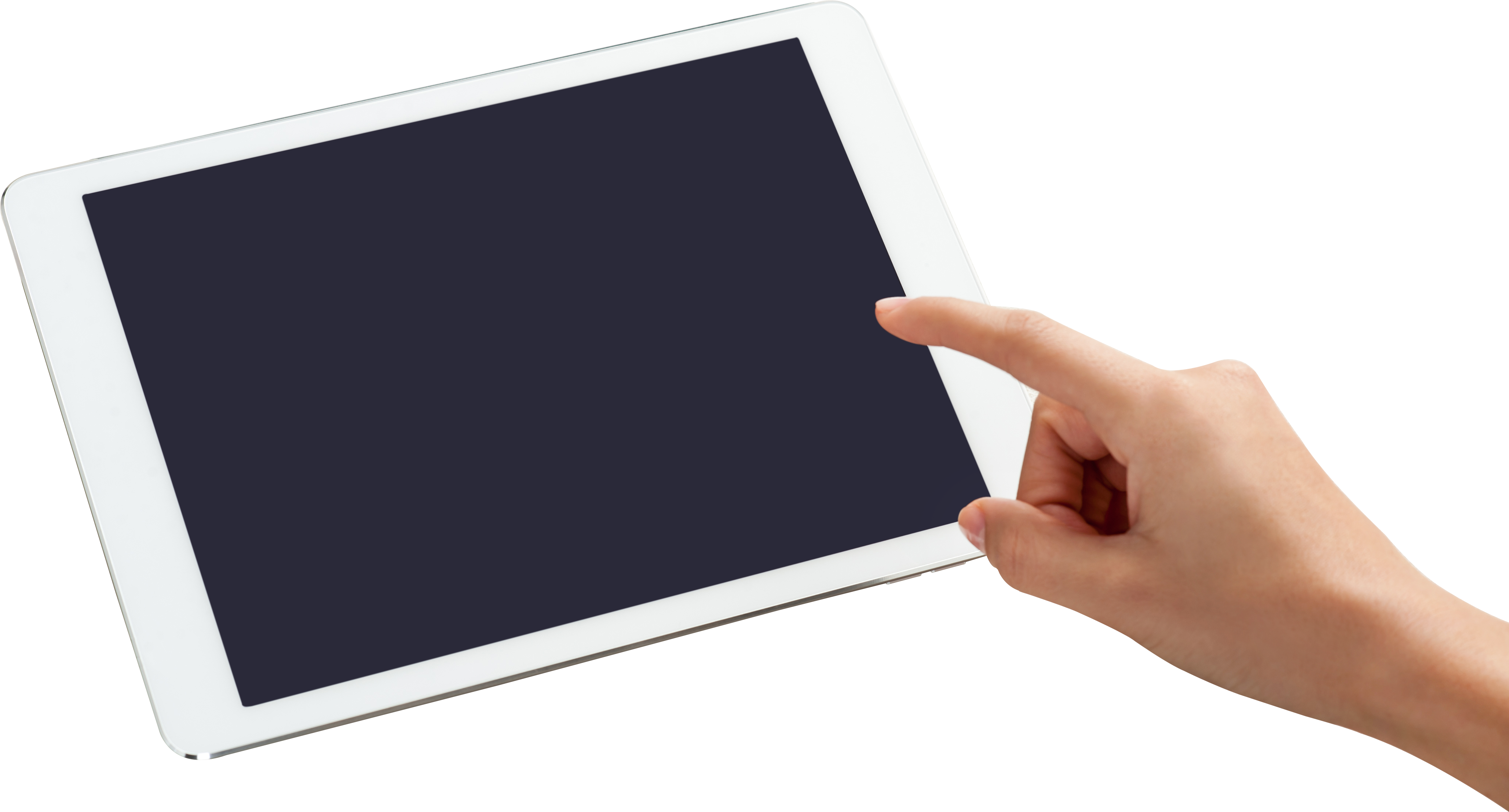 White Touchscreen Tablet With Finger Pressing Blank Display PNG Image
