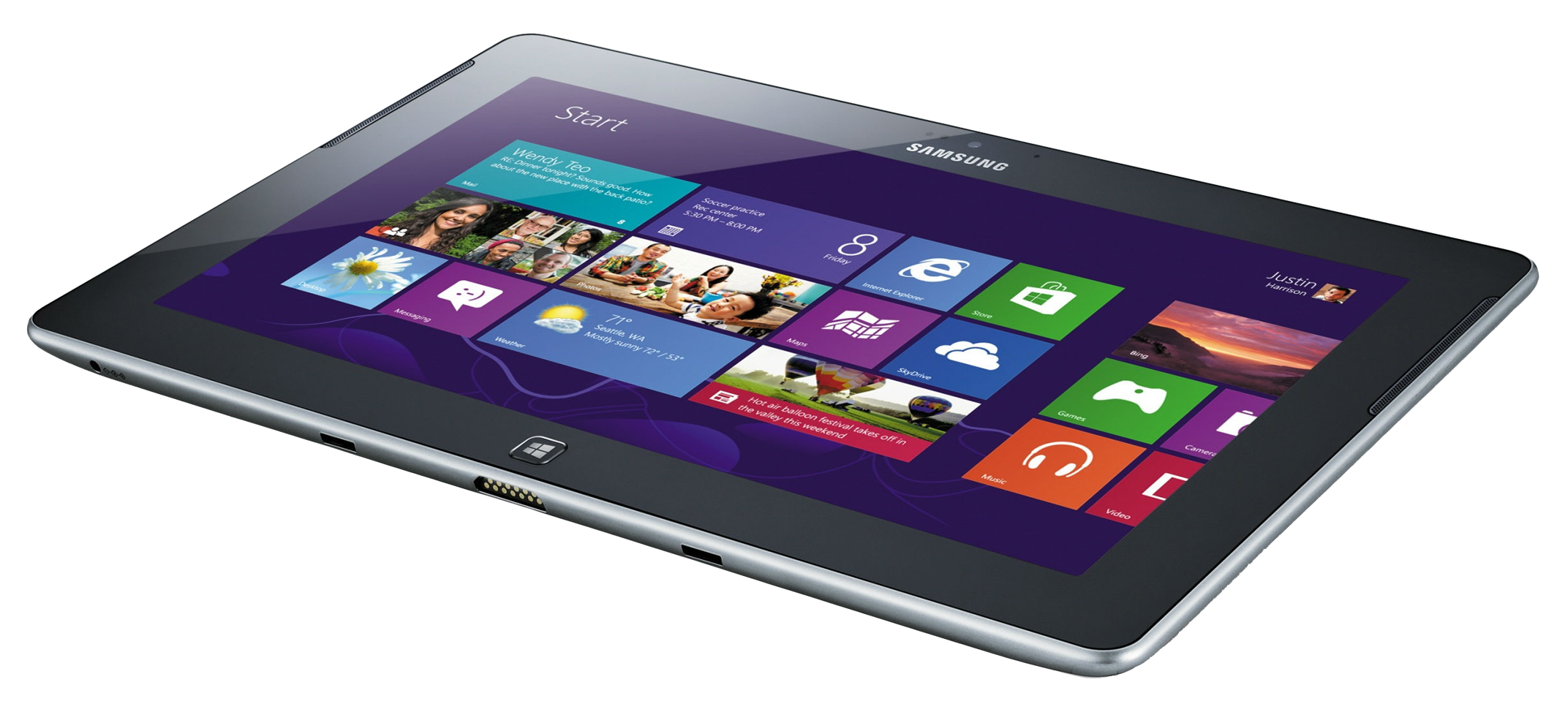 Windows Tablet Computer With Colorful Start Menu Angled View PNG Image