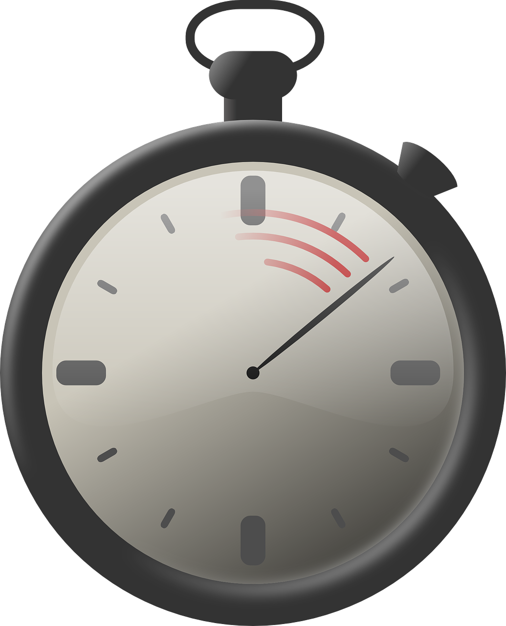 Gray Analog Stopwatch With Red Timing Marks And Soft Shadow PNG Image