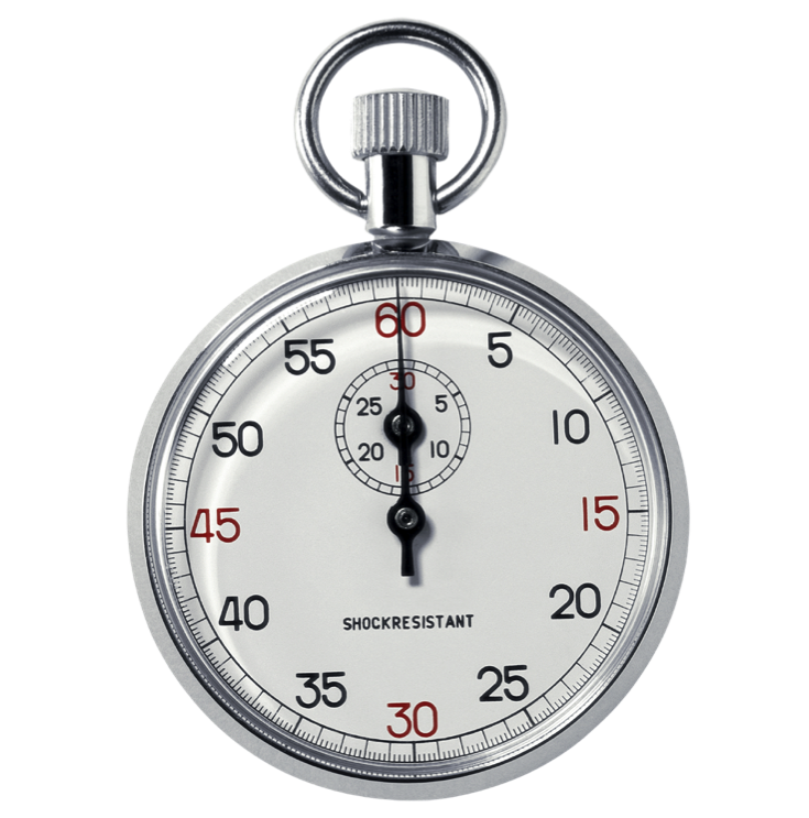 Polished Silver Stopwatch With Ring And Chronograph Controls PNG Image
