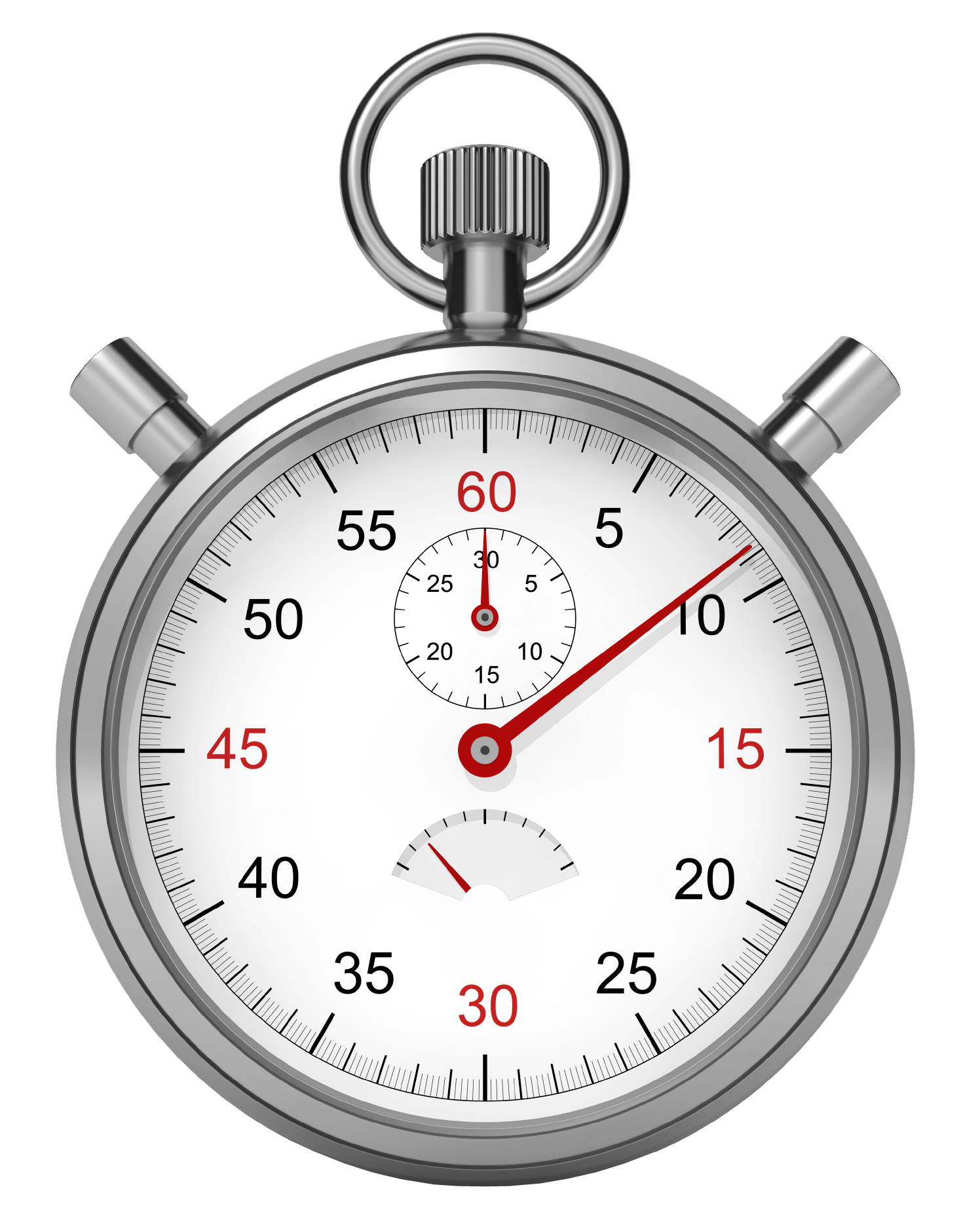 Realistic Stainless Steel Stopwatch With Red Timing Hand PNG Product Photo