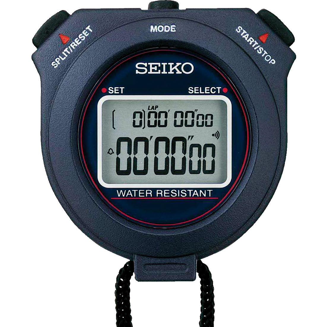 Seiko Black Digital Sports Stopwatch With Neck Cord PNG Product Photo