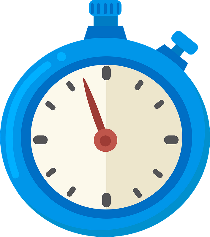 Bright Blue Cartoon Stopwatch With Cream Dial And Red Hand PNG Illustration