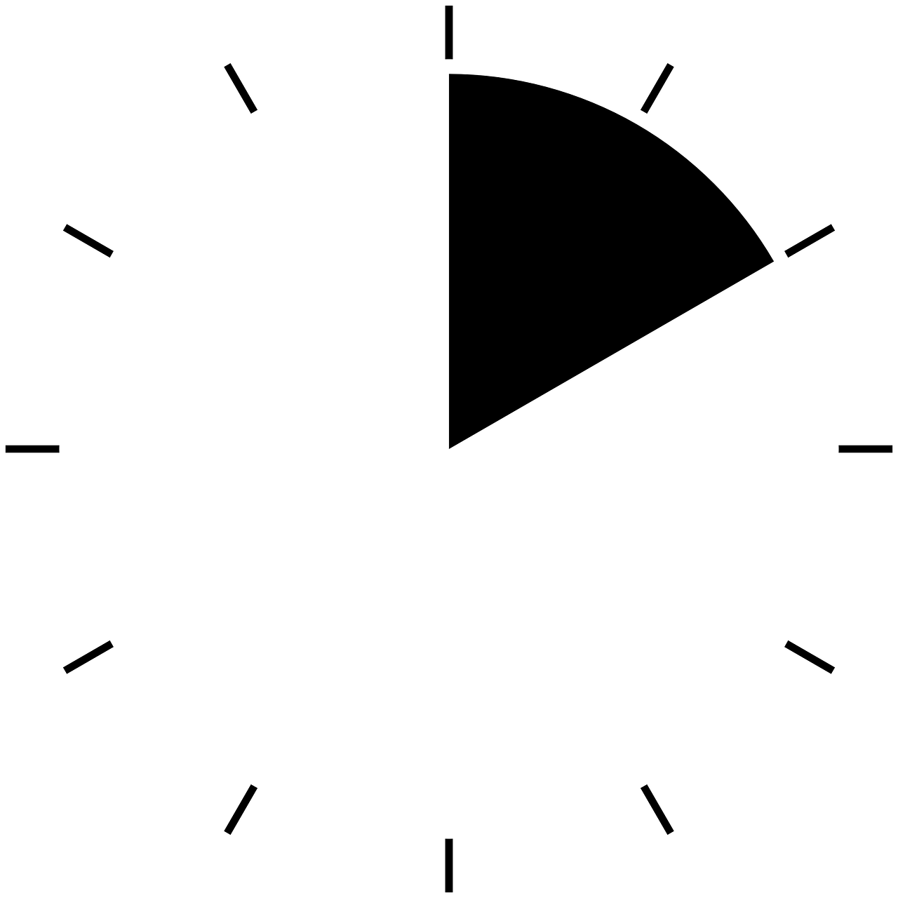 Circular Countdown Timer With Black Pie Slice And Tick Marks PNG Illustration