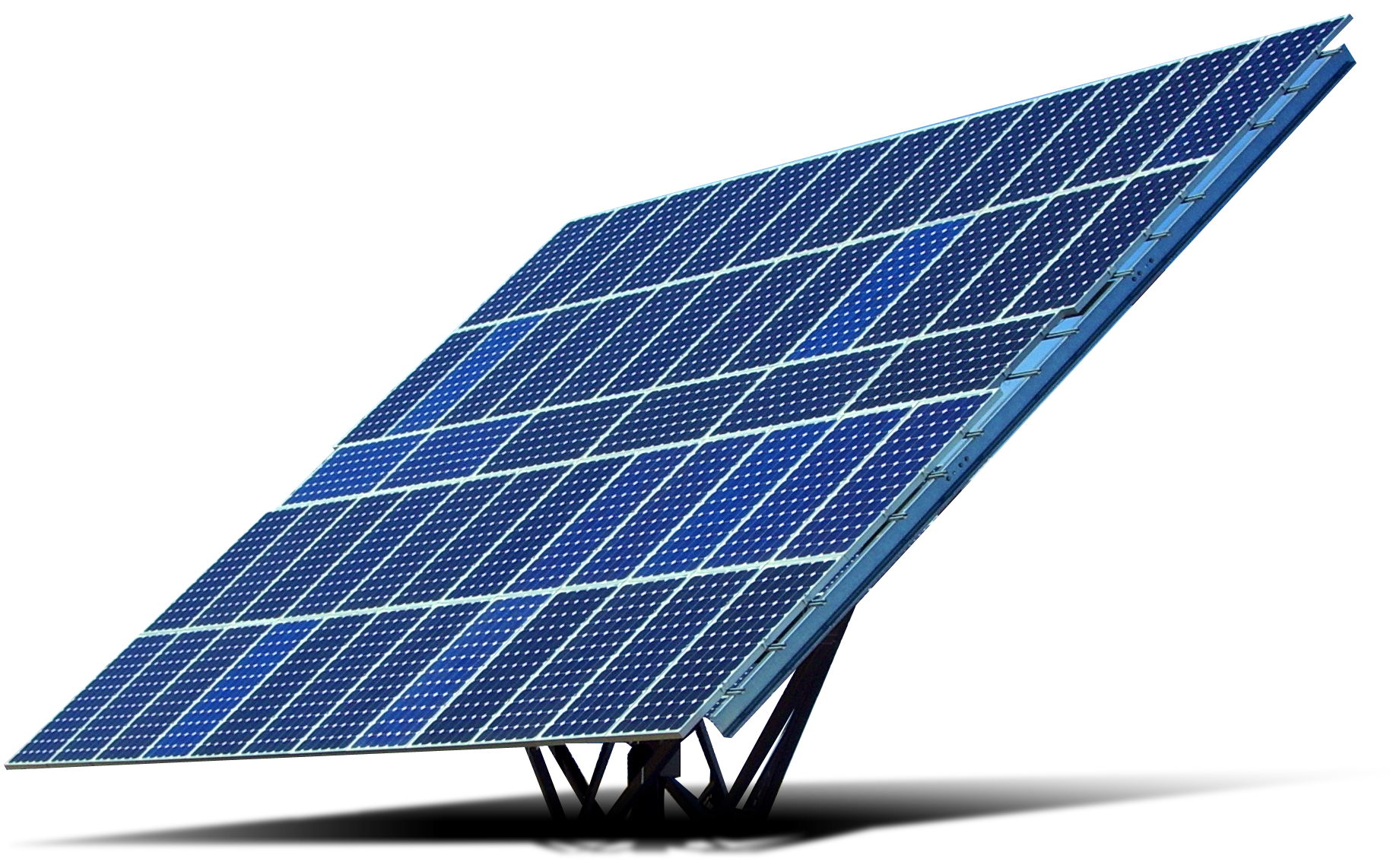 Angled Blue Solar Panel Mounted On Low Ground Support PNG Product Image