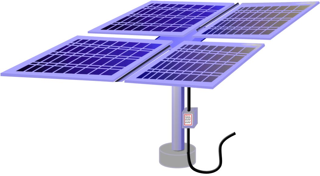 Dual Panel Solar Charger Station Mounted On Pole With Power Cable PNG Image