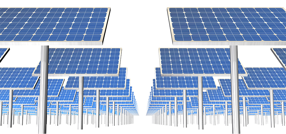 Large Solar Farm With Rows Of Panels Under Blue Sky PNG Photo