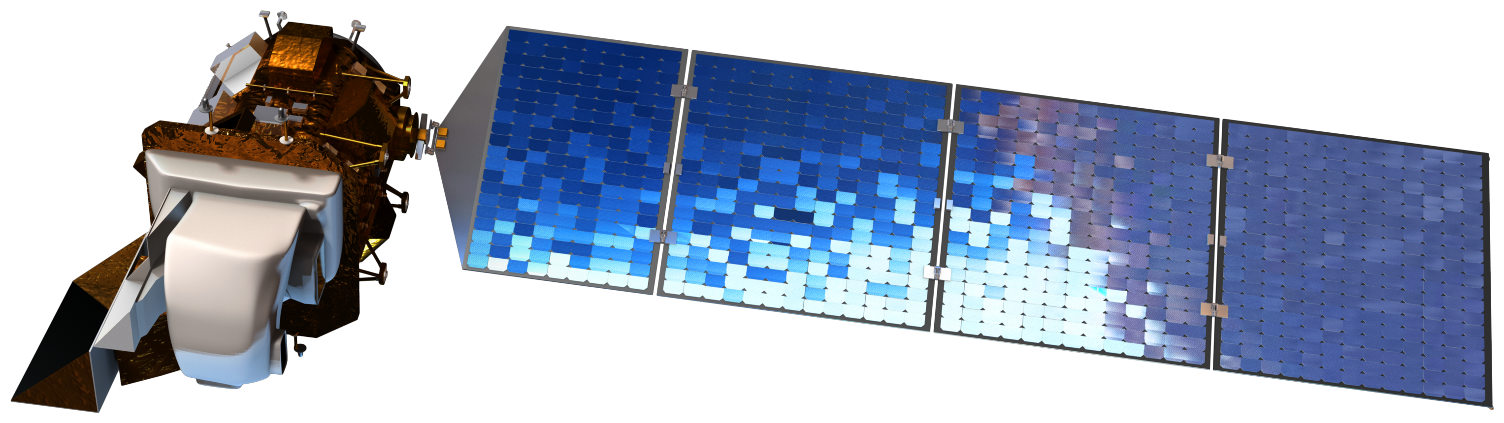 Orbiting Spacecraft With Wide Blue Solar Panel Array PNG Image