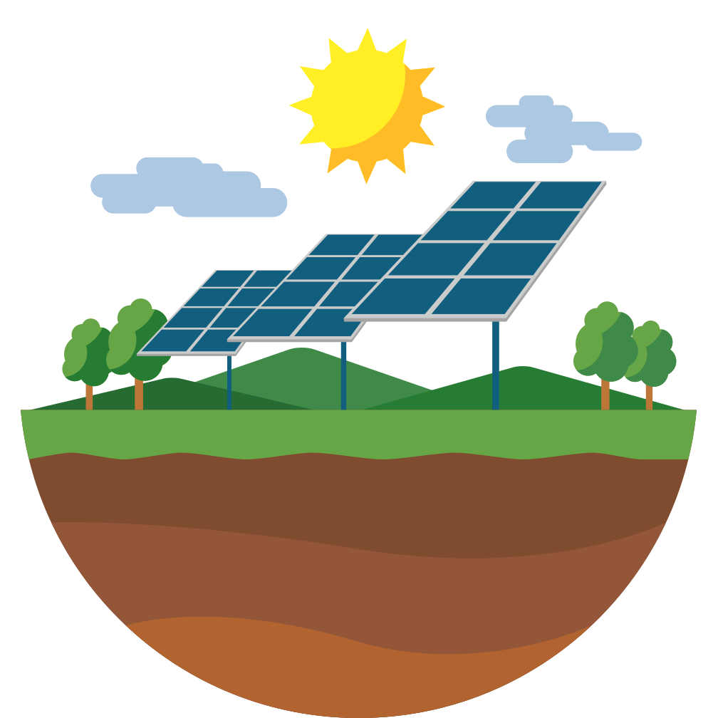 Sunlight Falling On Ground Mounted Solar Farm Illustration PNG Graphic