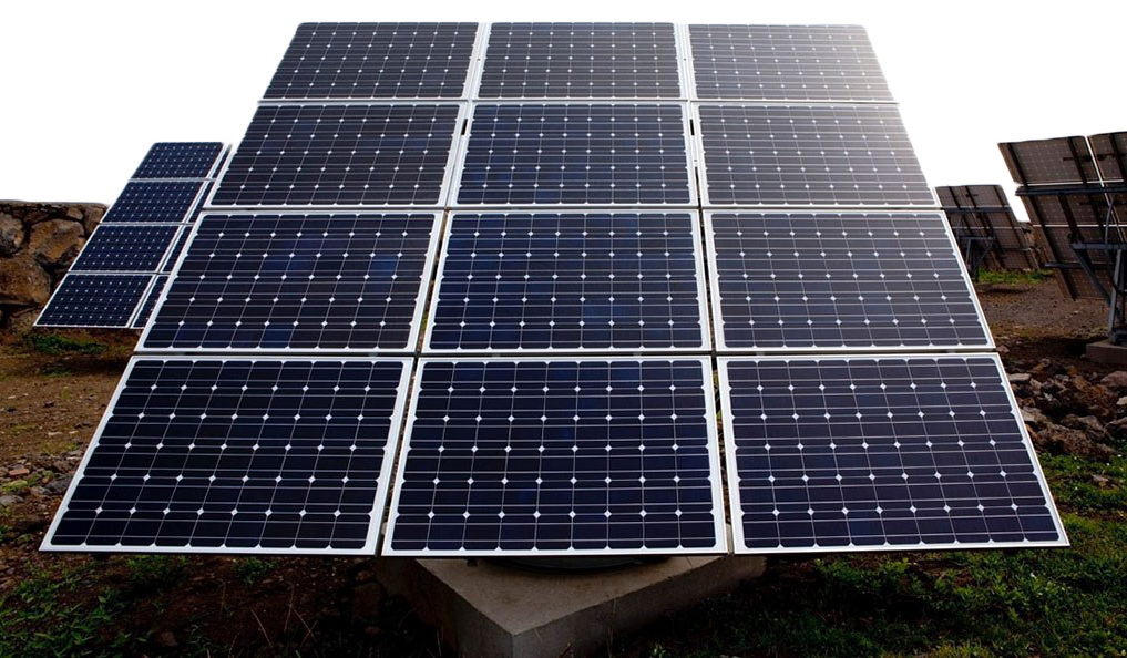 Wide Ground Mounted Solar Panel Installation With Many Blue Modules PNG Photo
