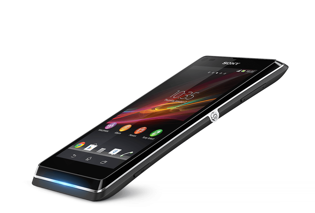 Black Smartphone With Colorful Media Interface In Perspective PNG Graphic