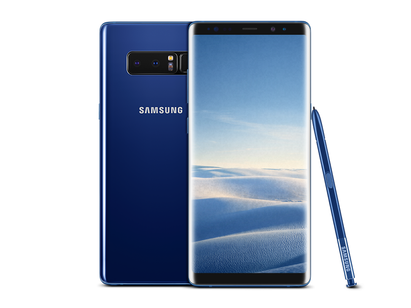 Blue Samsung Galaxy Phone Pair With Stylus And Front Rear Views PNG Image
