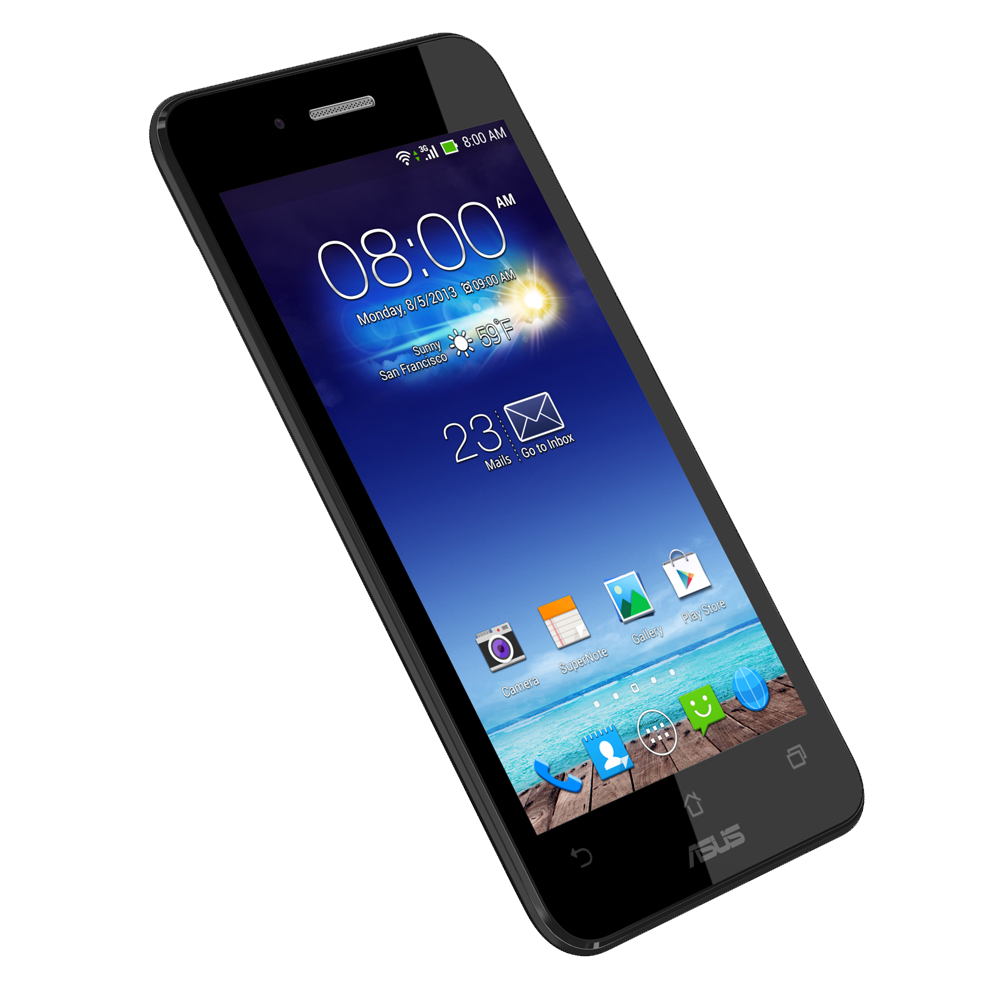 Classic Black Smartphone Tilted With Digital Clock Screen PNG Image
