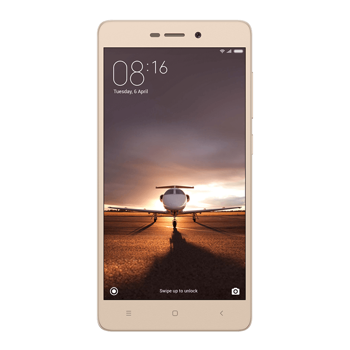 Gold Smartphone With Scenic Lock Screen Wallpaper Front View PNG Product Image