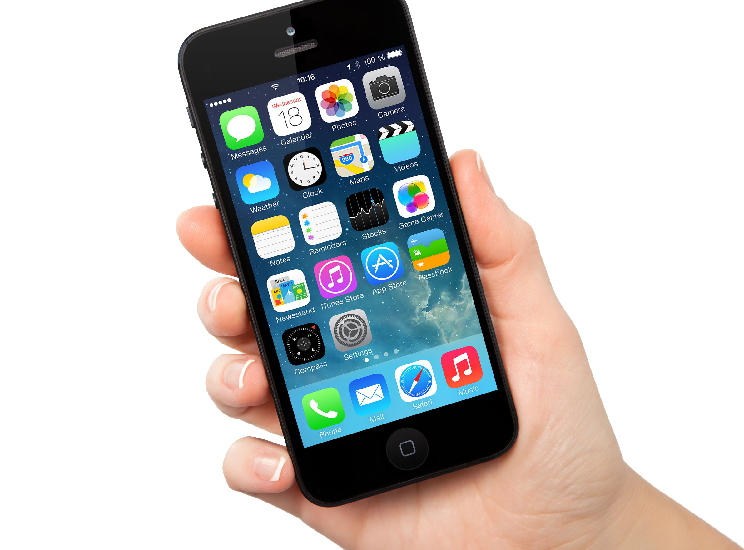 Hand Holding Black Smartphone With App Grid On Screen PNG Photo