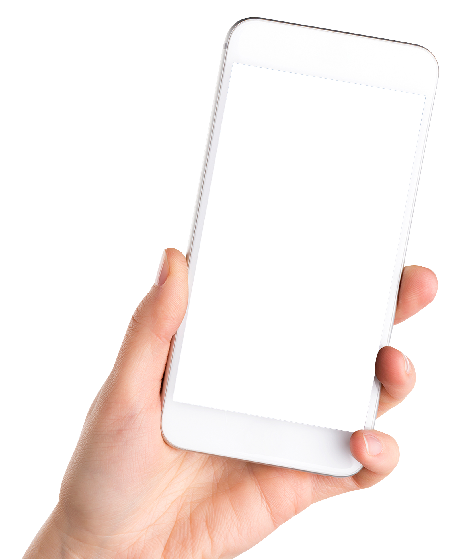 Hand Holding White Smartphone With Empty Screen Front View PNG Image