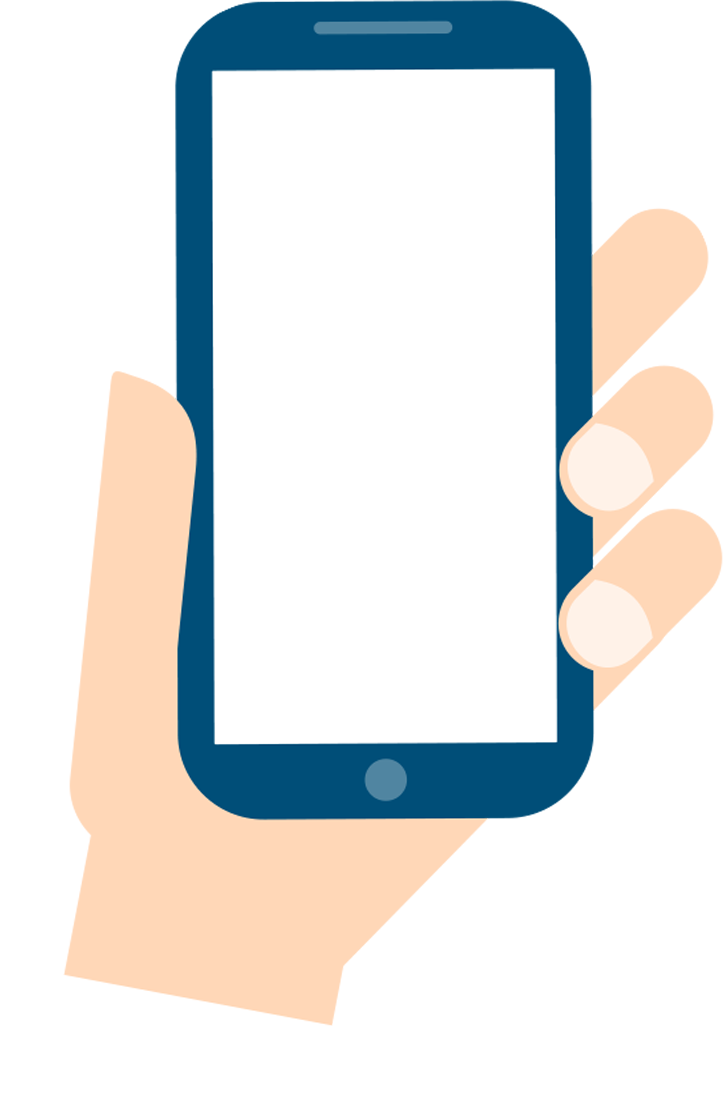 Illustrated Hands Holding Blue Frame Mobile Phone With Blank Screen PNG